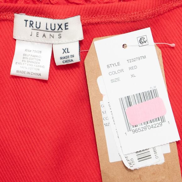 Tru Luxe Jeans Red One Shoulder Summer Top Size XL - Picture 5 of 8